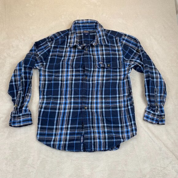 Smiths Workwear Mens Shirt Medium Long Sleeve Blue Plaid Button Up Classic - Picture 8 of 9